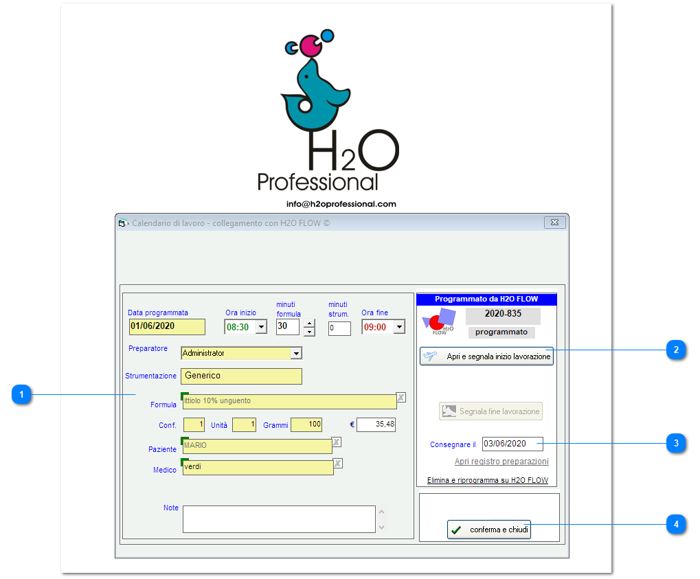 8.1. Inizio lavorazione da H2O Professional